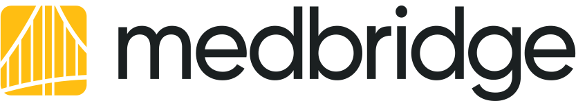 The Medbridge logo shows bold black text and a yellow icon with stylized lines on the left.